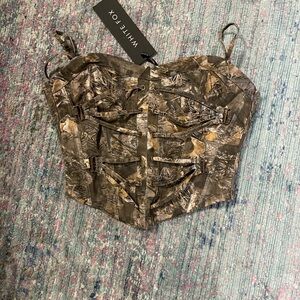 WHITE FOX Camouflage Lace-Up Corset Top - Brown/Olive